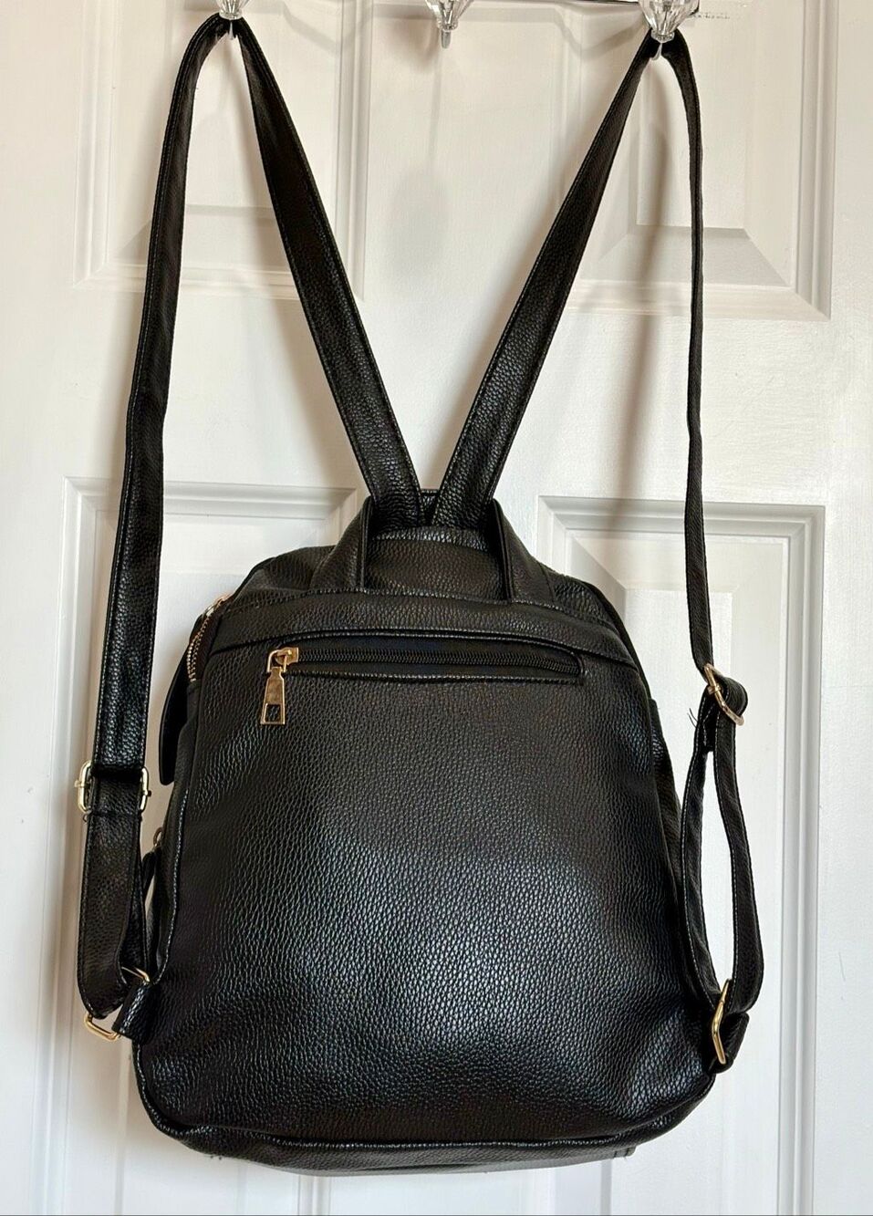 UNBRANDED - EUC Black Pebbled Faux Leather Mini Backpack w/Padlock-Style Accent - Picture 3 of 13